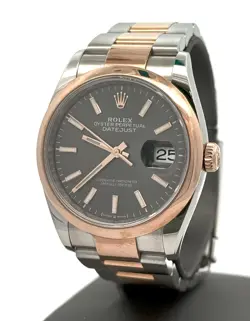 PRE-OWNED ROLEX DATEJUST 36MM GRAY DIAL - 126201 - ROSE GOLD/STEEL S105838
