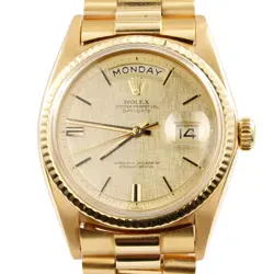 MENS ROLEX 18K YELLOW GOLD DAY-DATE WATCH GOLD LINEN DIAL 1803