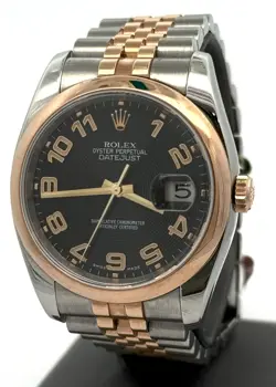 PRE-OWNED ROLEX DATEJUST 36MM BLACK DIAL - 116231 - ROSE GOLD/STEEL S105573