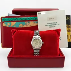 ROLEX LADIES DATEJUST 69174 26MM SILVER DIAL STEEL 18K WHITE GOLD BOX PAPERS