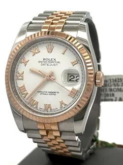 PRE-OWNED ROLEX DATEJUST 36MM WHITE DIAL - 116231 - ROSE GOLD/STEEL S106469