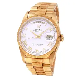 ROLEX DAY-DATE 18K YELLOW GOLD BARK PRESIDENT AUTOMATIC WHITE MEN'S WATCH 18248