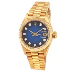 ROLEX DATEJUST 18K YELLOW GOLD PRESIDENT AUTO DIAMONDS BLUE LADIES WATCH 69178
