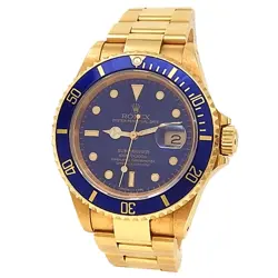 ROLEX SUBMARINER DATE 18K YELLOW GOLD OYSTER AUTOMATIC BLUE MEN'S WATCH 16618