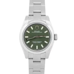 PAPERS ROLEX OYSTER PERPETUAL OILVE GREEN 26MM STAINLESS STEEL WATCH 176200 BOX