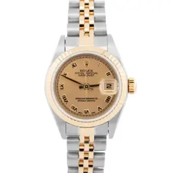 PAPERS ROLEX DATEJUST CHAMPAGNE 18K GOLD STEEL 26MM JUBILEE WATCH 79173 BOX