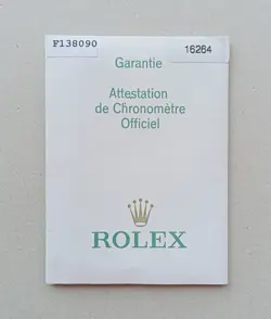 ROLEX WARRANTY GUARANTEE PAPER BOOKLET DATEJUST TURNOGRAPH 16264 / F138090