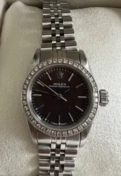 ROLEX OYSTER PERPETUAL 26MM LADIES AUTO WATCH SS DIAMOND BEZEL AFTERMARKET
