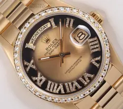 ROLEX DAY-DATE 36MM 18238 PRESIDENT DIAMOND BEZEL CHAMPAGNE VIGNETTE ROMAN DIAL