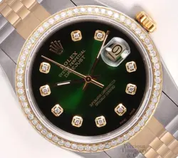 ROLEX DATEJUST 36MM TWO-TONE STEEL 18K DIAMOND BEZEL-GREEN VIGNETTE DIAMOND DIAL