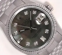 ROLEX DATEJUST 36MM STAINLESS STEEL JUBILEE FLUTED BEZEL BLACK MOP DIAMOND DIAL