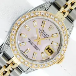 ROLEX LADIES DATEJUST PINK MOP DIAMOND DIAL 18K GOLD DIAMOND BEZEL WATCH