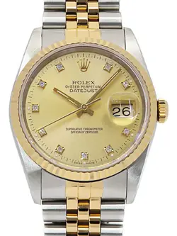ROLEX DATEJUST 10P DIAMOND 16233G GOLD CASE SIZE 36MM MEN'S USED WATCH #84527