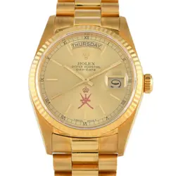 ROLEX DAY-DATE 36 CHAMPAGNE KHANJAR DIAL WATCH 18038
