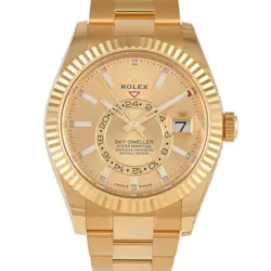 ROLEX SKY-DWELLER CHAMPAGNE DIAL YELLOW GOLD OYSTER WATCH 336938