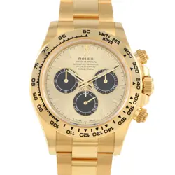 ROLEX DAYTONA CHAMPAGNE AND BLACK DIAL YELLOW GOLD OYSTER WATCH 126508