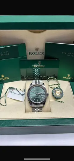 ROLEX DATEJUST 41 126334 MINT GREEN FLUTED JUBILEE NEW 2024 COMPLETE FULL SET