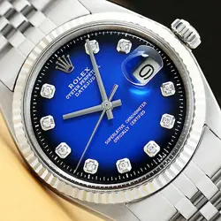 MENS ROLEX DATEJUST BLUE VIGNETTE DIAMOND 18K WHITE GOLD & STAINLESS STEEL WATCH
