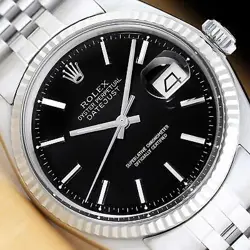 ROLEX MENS DATEJUST BLACK DIAL 18K WHITE GOLD STAINLESS STEEL JUBILEE WATCH