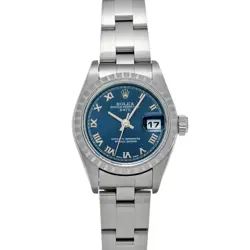 ROLEX OYSTER PERPETUAL DATE 79240 BLUE LADIES USED WATCH #8117