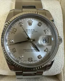 ROLEX DATE 115234 SILVER OYSTER BRACELET WITH SILVER BEZEL 34MM