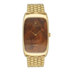 ROLEX VINTAGE CELLINI WOOD DIAL 18K YELLOW GOLD WATCH