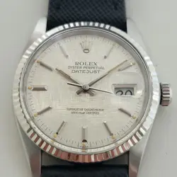 ROLEX OYSTER DATEJUST 16014 36MM 18K SS LINEN DIAL MEN'S AUTOMATIC 1980S RA589B