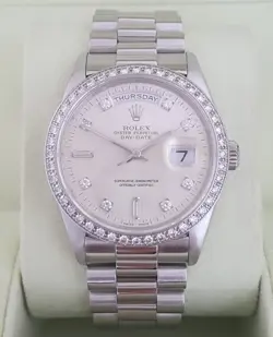 ROLEX DAY-DATE PRESIDENT 18346 PLATINUM FACTORY DIAMOND BEZEL & DIAL WATCH 36 MM