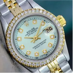 ROLEX WOMENS DATEJUST TWOTONE GOLD STEEL BABY BLUE DIAMOND 1.00CTS JUBILEE WATCH