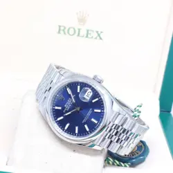 ROLEX 36MM OYSTER PERPETUAL BLUE BATONS DIAL DATEJUST REF: 126200 (2019)