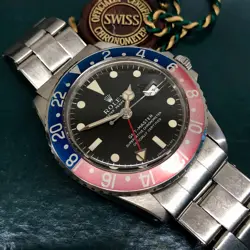 ROLEX GMT MASTER 1675 MK 1 PEPSI LONG E  STEEL AUTOMATIC WATCH BOX PAPERS