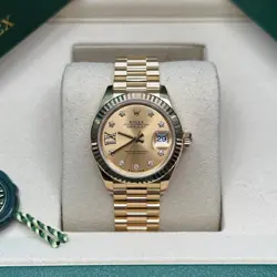 ROLEX LADY-DATEJUST CHAMPAGNE STAR  YELLOW GOLD FLUTED BEZEL PRESIDENT BRACELET