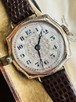 ROLEX 9K GOLD COCKTAIL WATCH FROM 1927, FANCY DIAL, ORIGINAL BOX.
