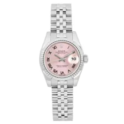 ROLEX DATEJUST 26MM 18K WHITE GOLD STEEL PINK ROMAN DIAL LADIES WATCH 179174