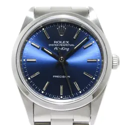 AUTH ROLEX AIR-KING 14000 T****** BLUE MEN'S WRIST WATCH