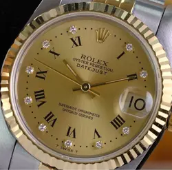 ROLEX DATE JUST MIDSIZE FACTORY CHAMPAGNE ROMAN DIAL FLUTED BEZEL