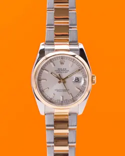 ROLEX DATEJUST 36MM 116203 TWO TONE YELLOW GOLD SMOOTH OYSTER SILVER DIAL 2014