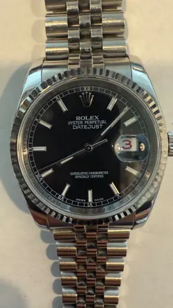 ROLEX 36MM DATEJUST (REF# 126234) BLACK DIAL, WHITE GOLD BEZEL, JUBILEE