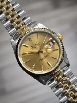 ROLEX DATEJUST 16233 GOLD AND SILVER JUBILEE BRACELET WITH GOLD BEZEL W/ BOX