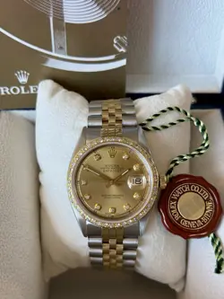 ROLEX DATEJUST 36MM YELLOW GOLD & STEEL DIAMOND BEZEL JUBILEE BRACELET WATCH