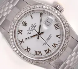 ROLEX DATEJUST 36MM STAINLESS STEEL JUBILEE DIAMOND BEZEL WHITE ROMAN DIAL