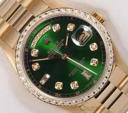 ROLEX DAY-DATE PRESIDENT 36MM 18238 18K YELLOW GOLD GREEN BAGUETTE DIAMOND BEZEL