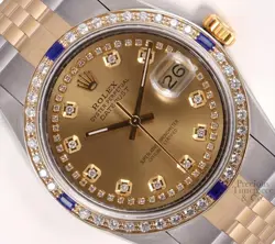 ROLEX DATEJUST 36MM TWO-TONE DIAMOND & SAPPHIRE BEZEL CHAMPAGNE STRING DIAMOND