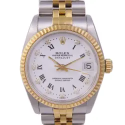 ROLEX DATEJUST 31 68273 AUTOMATIC WATCH 18K YELLOW GOLD SS DIAMOND WHITE