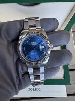 Rolex Datejust 41 126334 18K Fluted Azzurro Blue Roman Dial Oyster Band