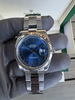 Rolex Datejust 41 126334 18K Fluted Azzurro Blue Roman Dial Oyster Band