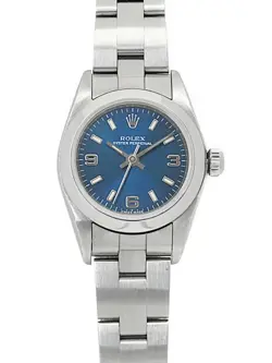 ROLEX OYSTER PERPETUAL 76080 BLUE CASE SIZE 24MM LADIES USED WATCH #81711