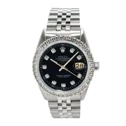 ROLEX DATEJUST 36MM 16013 BLACK DIAMOND BLACK DIAL JUBILEE STAINLESS STEEL WATCH