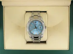 ROLEX DATEJUST 116300 ICE BLUE BAGUETTE DIAL DIAMOND BEZEL SS OYSTER 41MM
