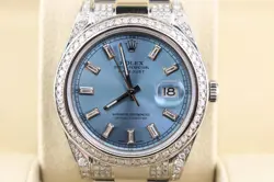 Rolex Datejust 116300 Ice Blue Baguette Dial Diamond Bezel SS Oyster 41mm